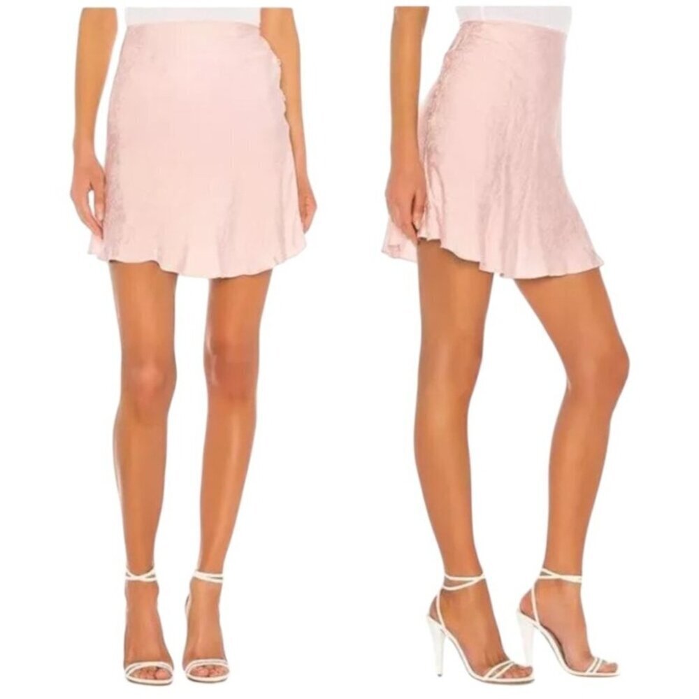 L'Academie Skirt Women XS Primrose Pink Satin Floral The Elsa Button Mini Slip